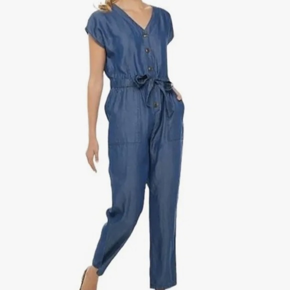 BRAND NEW Apt 9 Jumpsuit Dolman button front crop Night Wash Medium Drawstring - Picture 1 of 3